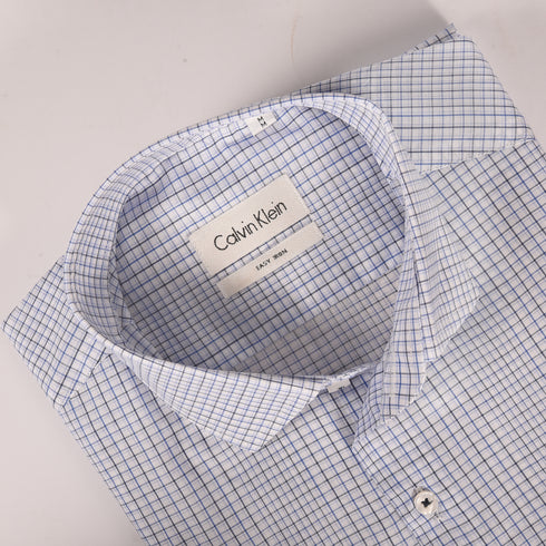Ck White with Blue and Black Line Checkered Shirt